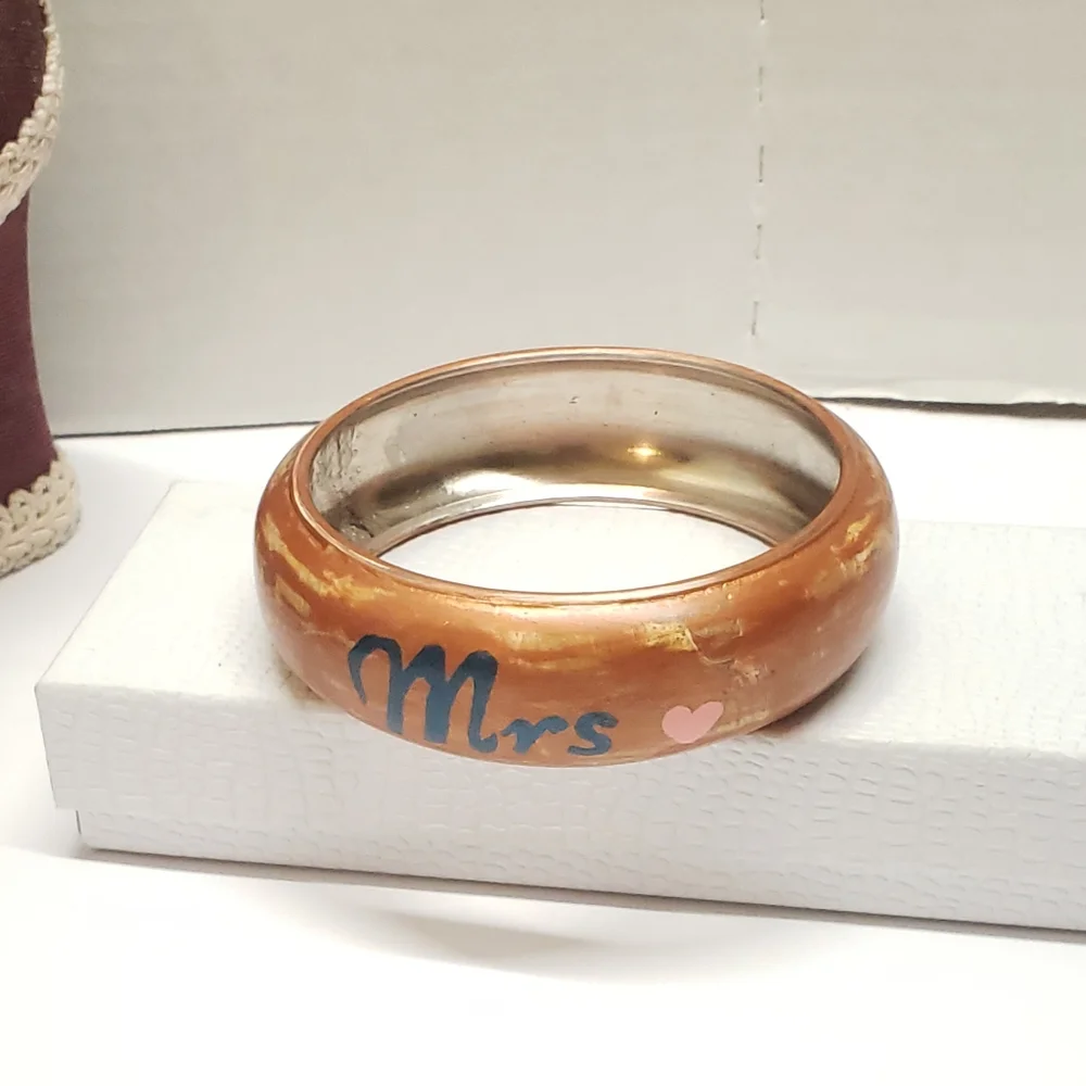 Hand Painted MRS Bronze Distressed Bangle Bracelet Vintage Style